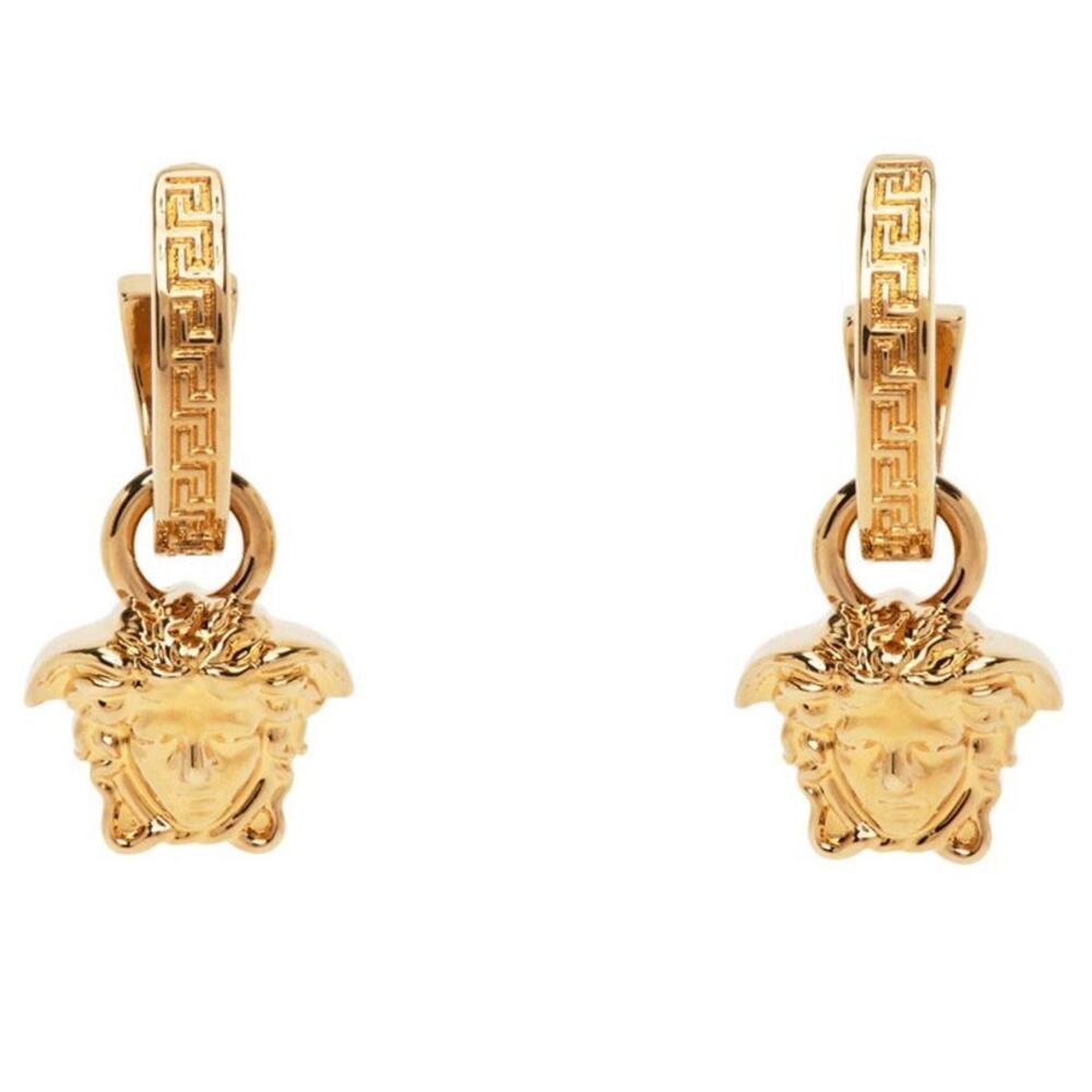 VERSACE Medusa Greca logo dangled gold tone earrings